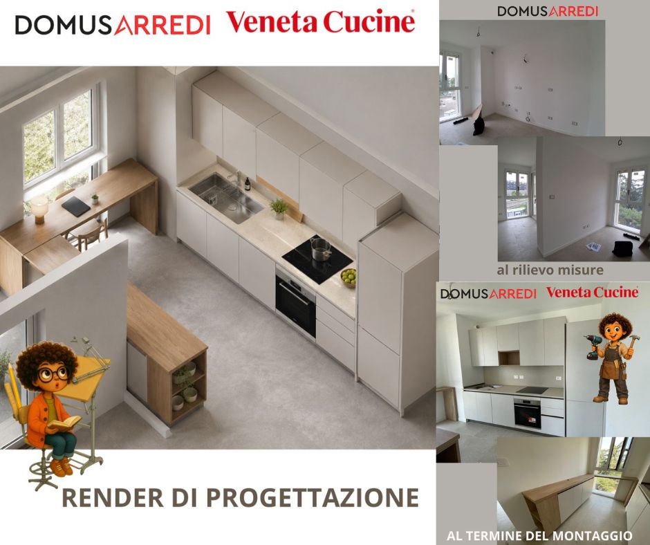 PROGETTAZIONE VENETA CUCINE SVILUPPO AREA CUCINA SU 3 PARETI